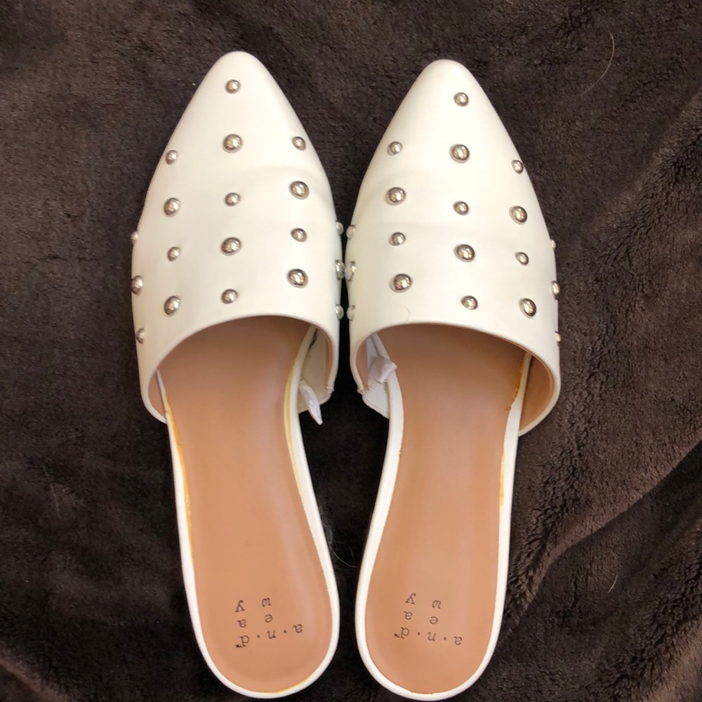 White Studded Pointed Toe Mule